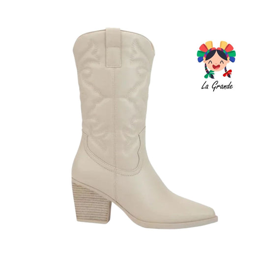 5151 TIERRA BENDITA Latte Beige Bota tipo Vaquera para Dama