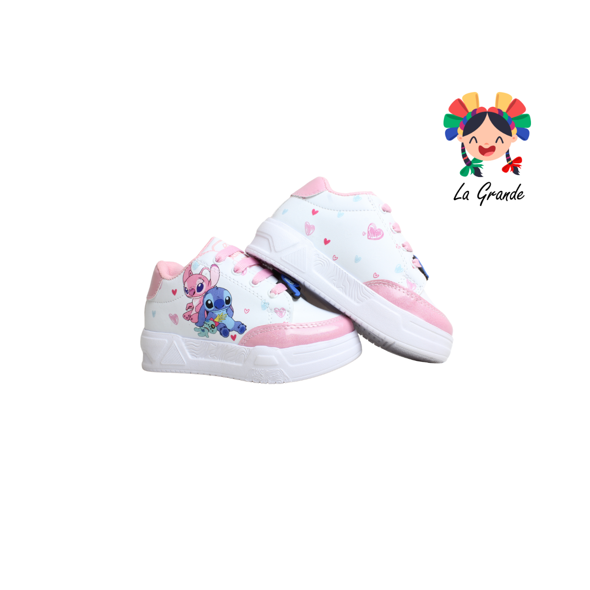 T3-03 DANIELS Blanco Rosa Lumino Tenis Casual para Niña