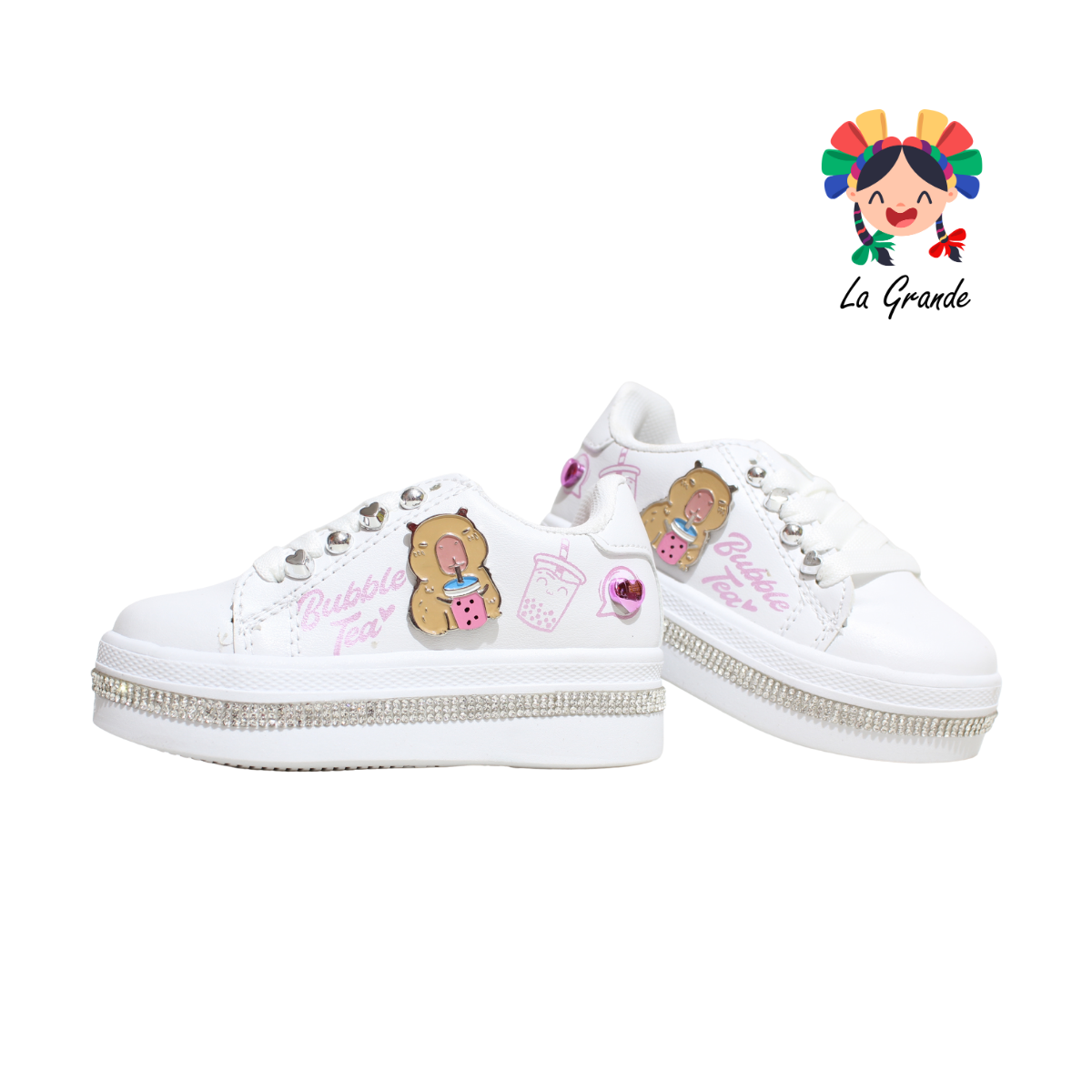 360 CHAMPS Blanco Rosa Tenis Casual para Niña y Dama