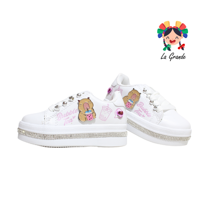 360 CHAMPS Blanco Rosa Tenis Casual para Niña y Dama