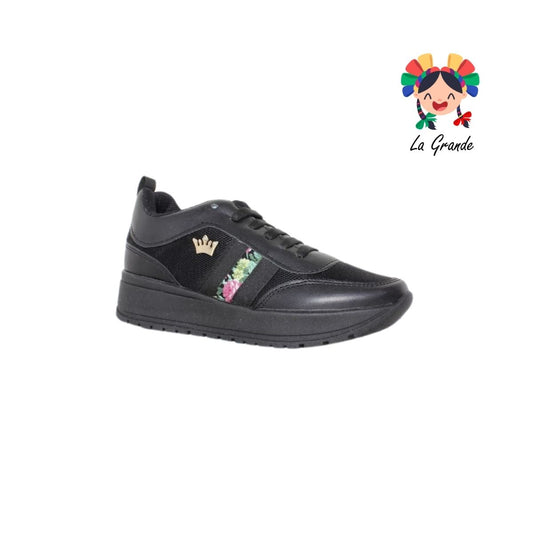 360 TORONTO Negro Flores Sintético Tenis Casual para Dama