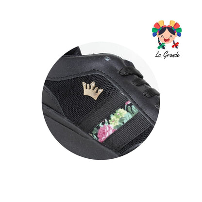 360 TORONTO Negro Flores Sintético Tenis Casual para Dama