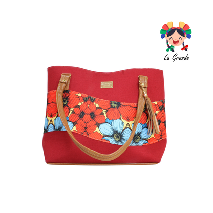 058 TONY Bolsa Grande Rojo con Flores Casual para Dama