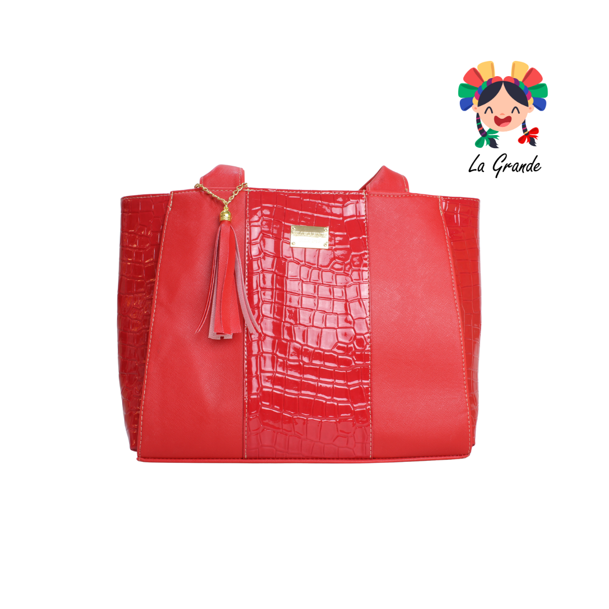 058 TONY Bolsa Grande Rojo Grecas Liso Casual para Dama