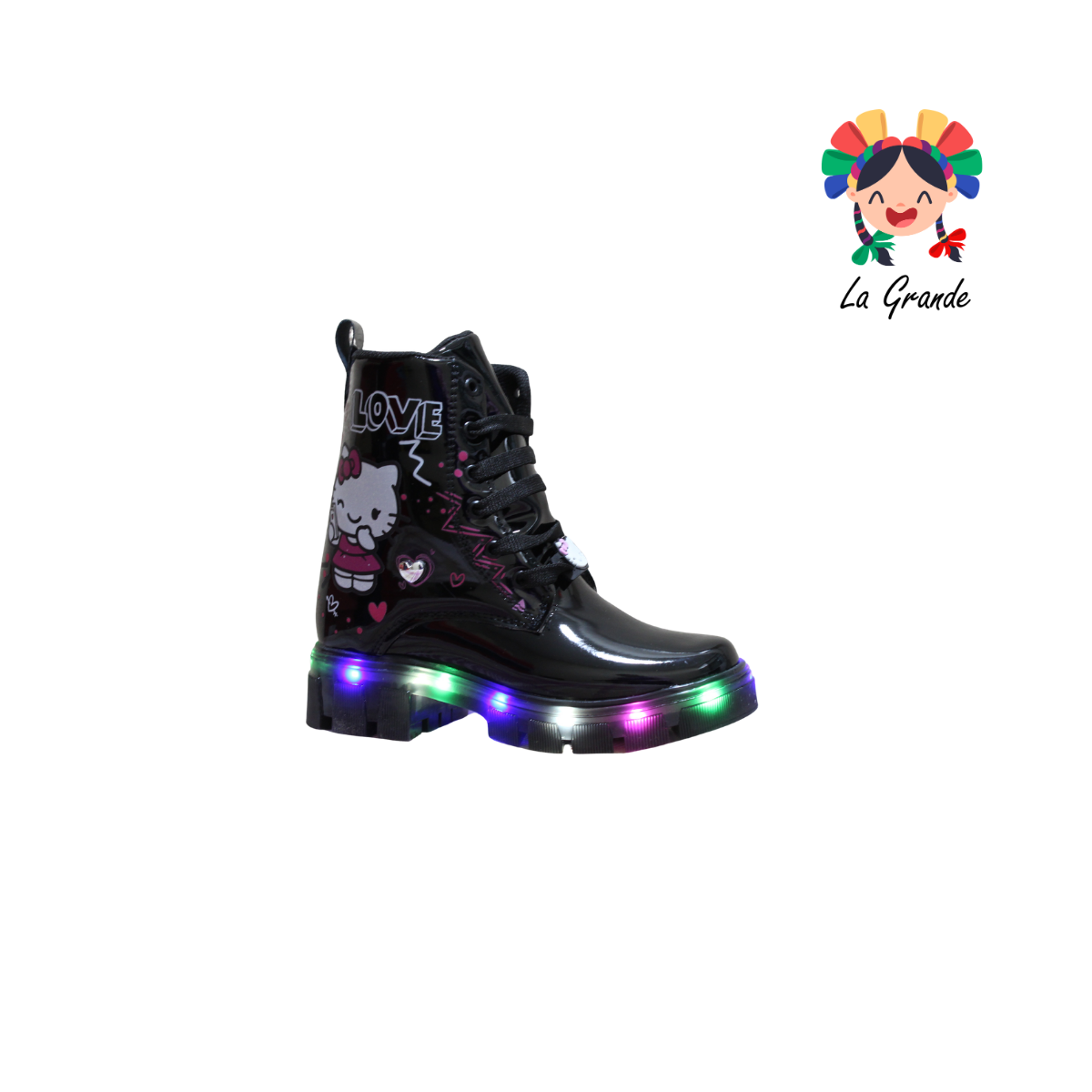 B09 DANIELS Negro Charol Bota Casual con Luces para Niña