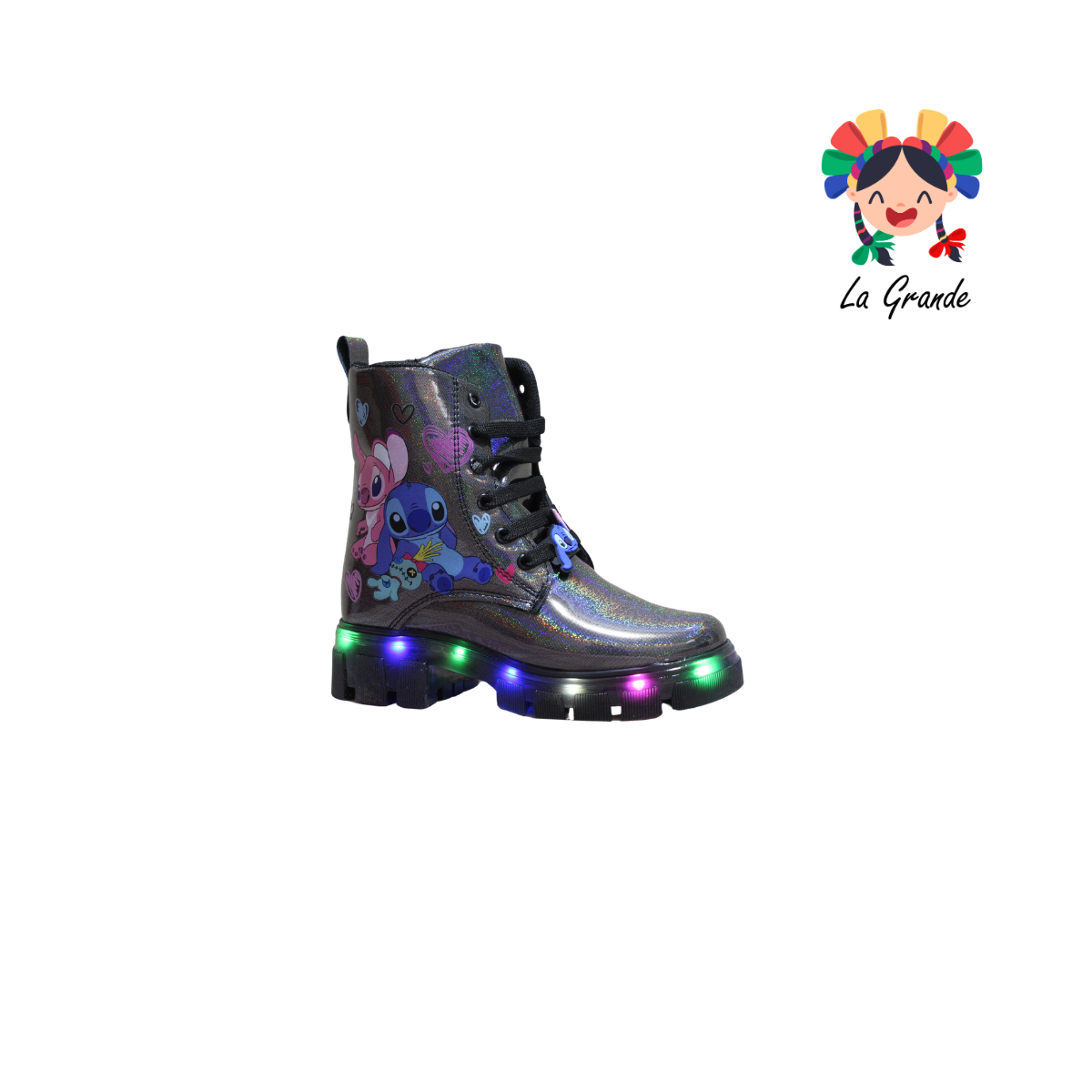 B10 DANIELS Negro Luminos Bota Casual con Luces para Niña