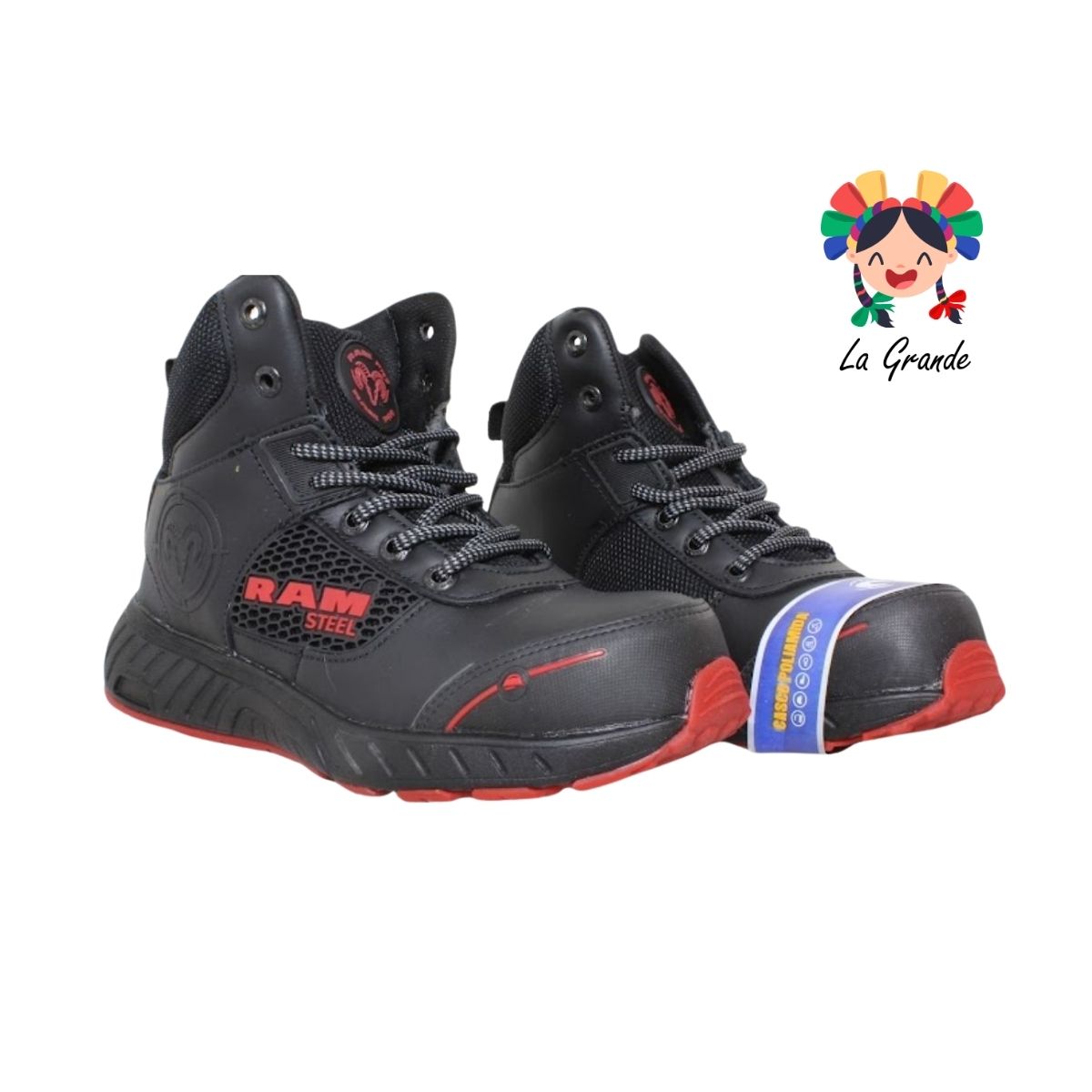 R-811 RAM Negro Rojo Casco de Poliamida Bota Industrial para Caballero