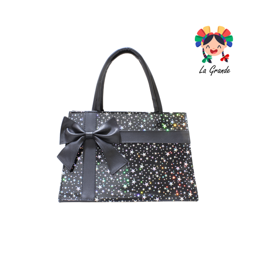 018 Bolsa Negro Moño Estrellas Torna tipo Cajita para Dama