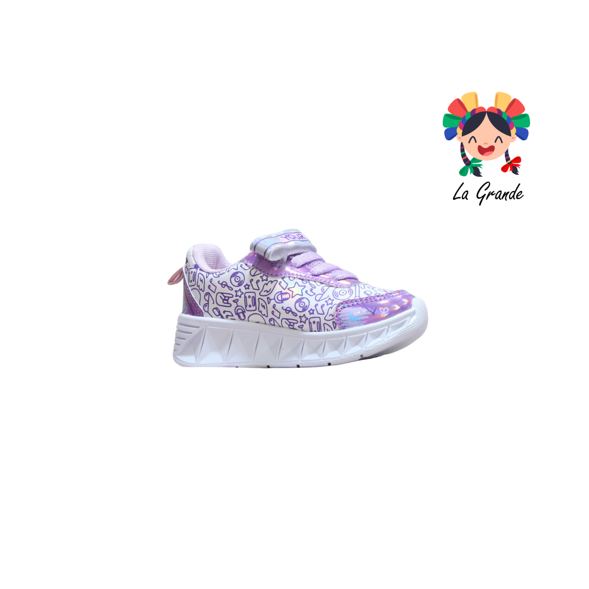 500 Hunter ON KIDS Blanco Lila Tenis Casual con Luz Led para Niña