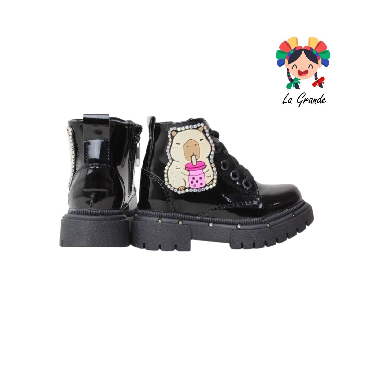 4000 Capibara ANDRE LOV Negro Charol Bota Casual con Luz Led para Niña