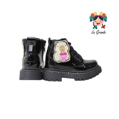 4000 Capibara ANDRE LOV Negro Charol Bota Casual con Luz Led para Niña