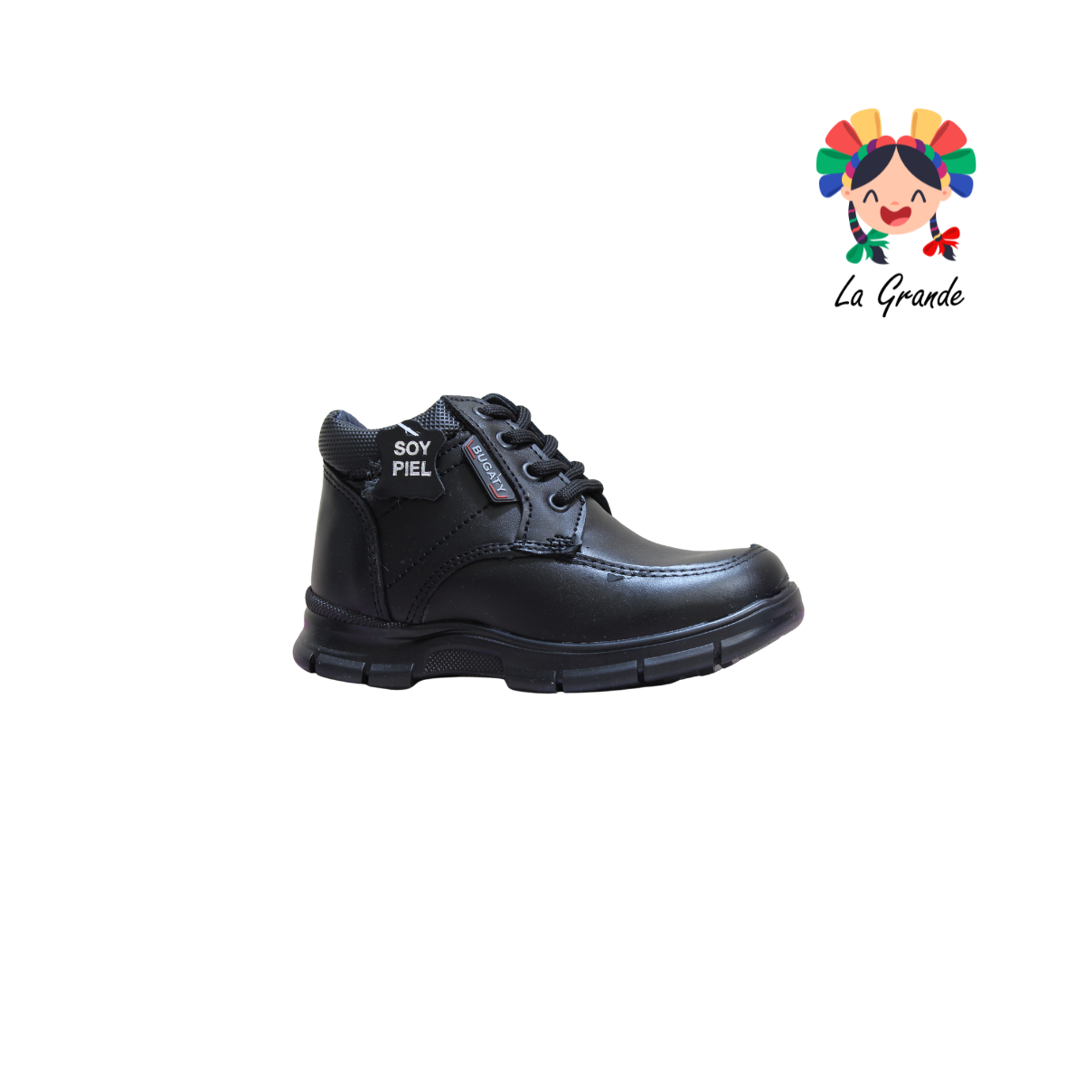 4005 BUGATY SHOES Negro Piel Bota Escolar para Niño