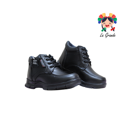 4005 BUGATY SHOES Negro Piel Bota Escolar para Niño