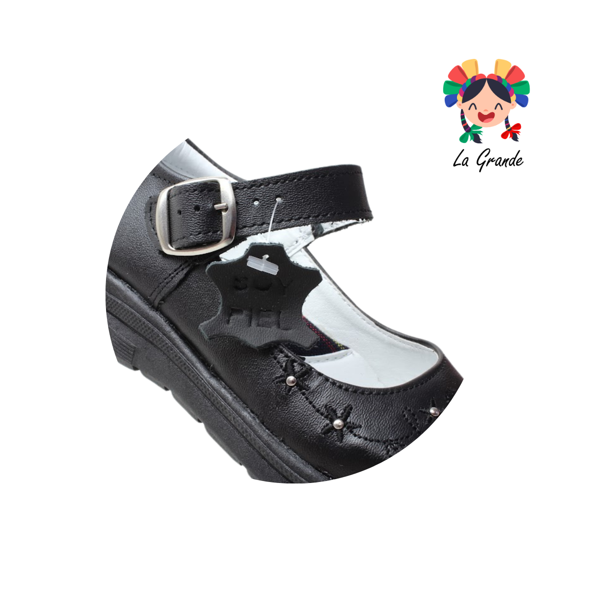 400 BRIANDA Negro Piel Zapato Escolar para Niña