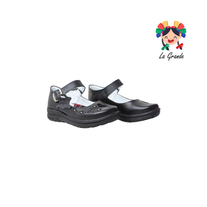 400 BRIANDA Negro Piel Zapato Escolar para Niña
