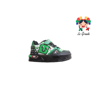 900 DINO ON KIDS Bco Vde Ngo Sintético Tenis con Luces Led para Bebe