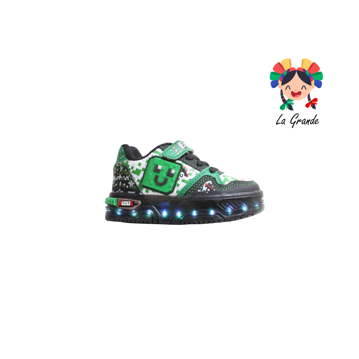 900 DINO ON KIDS Bco Vde Ngo Sintético Tenis con Luces Led para Bebe