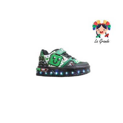 900 DINO ON KIDS Bco Vde Ngo Sintético Tenis con Luces Led para Bebe