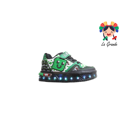 900 DINO ON KIDS Bco Vde Ngo Sintético Tenis con Luces Led para Bebe