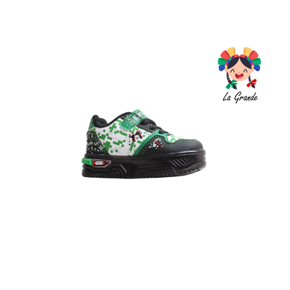 900 DINO ON KIDS Bco Vde Ngo Sintético Tenis con Luces Led para Bebe