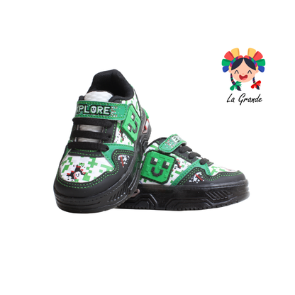 900 DINO ON KIDS Bco Vde Ngo Sintético Tenis con Luces Led para Bebe