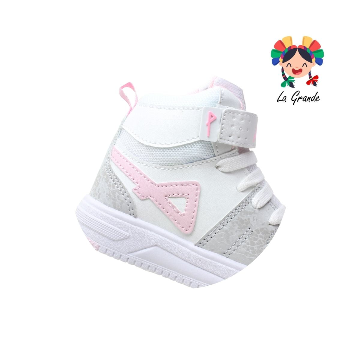400 PICHUS Bco Gris Rosa Sintético Tenis Casual para Niña