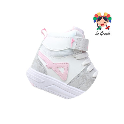 400 PICHUS Bco Gris Rosa Sintético Tenis Casual para Niña
