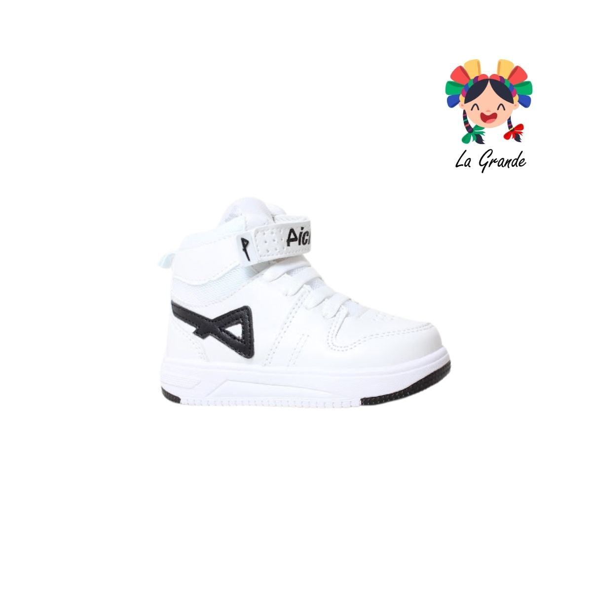 400 PICHUS Blanco Negro Sintético Tenis tipo Bota para Niña y Niño