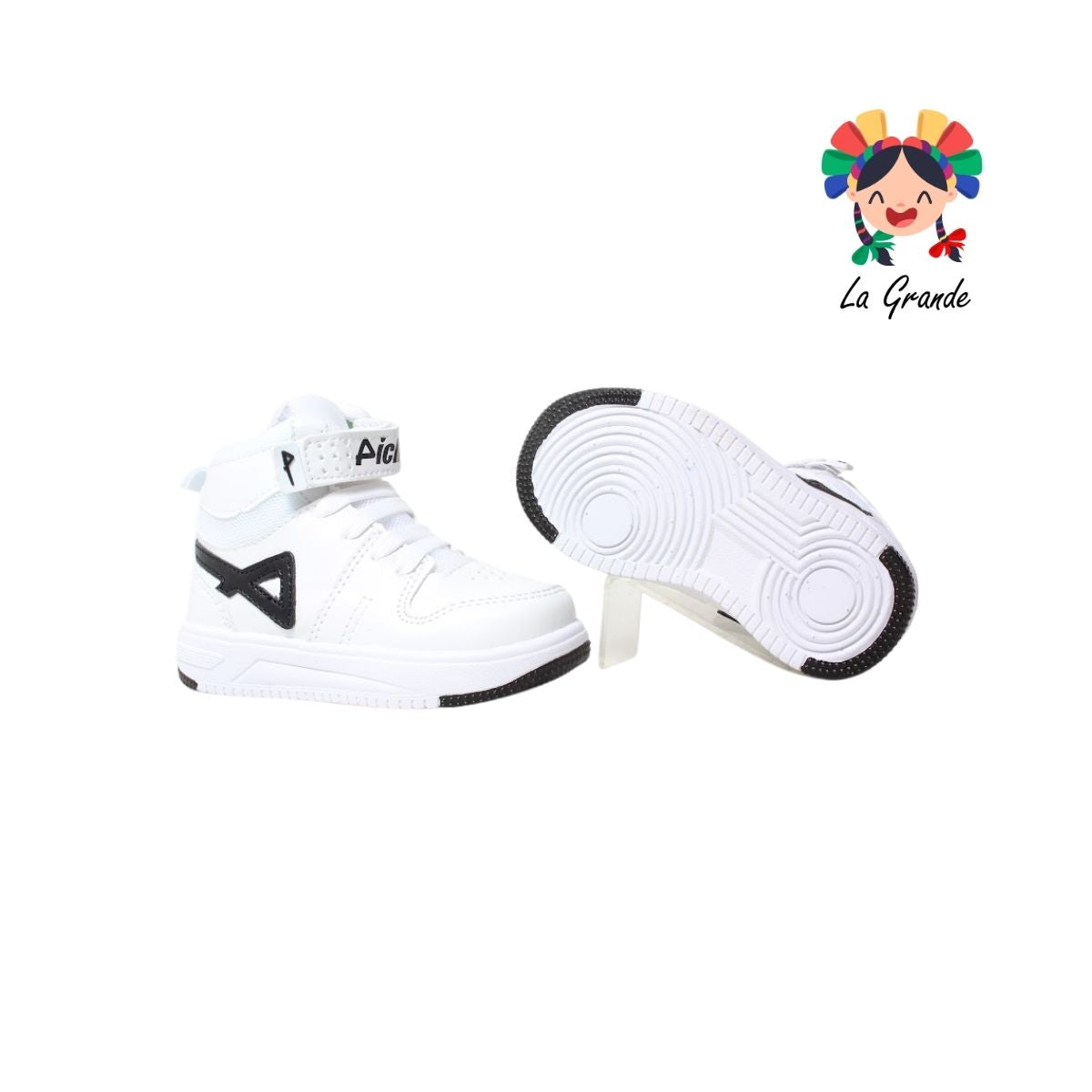 400 PICHUS Blanco Negro Sintético Tenis tipo Bota para Niña y Niño