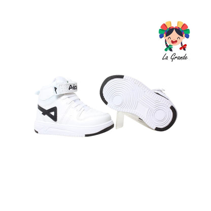 400 PICHUS Blanco Negro Sintético Tenis tipo Bota para Niña y Niño