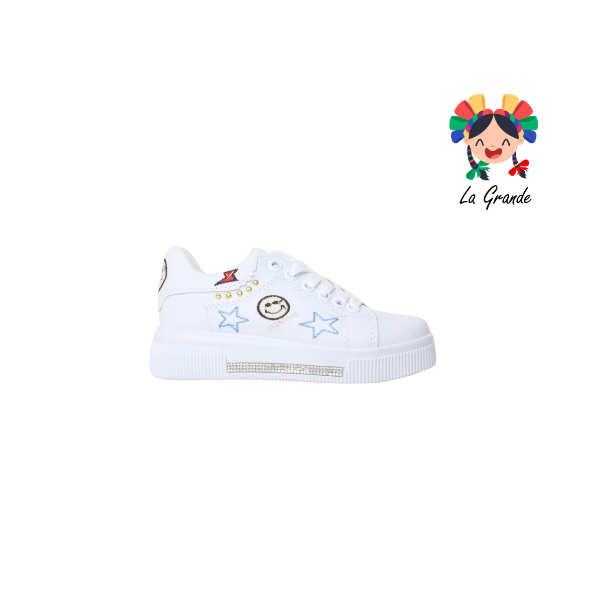 402 FRIDAYS Blanco Bordado Negro Sint Tenis Casual para Niña