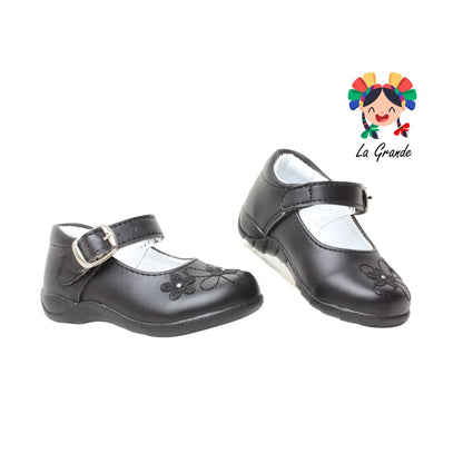 402 LADY FLORES Negro Sintético Zapato Escolar para Bebé