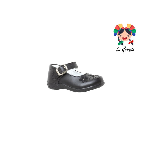402 LADY FLORES Negro Sintético Zapato Escolar para Bebé