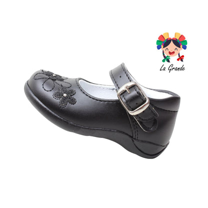 402 LADY FLORES Negro Sintético Zapato Escolar para Bebé
