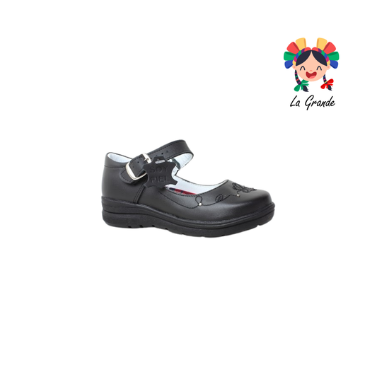 407 BRIANDA Negro Piel Zapato Escolar para Niña