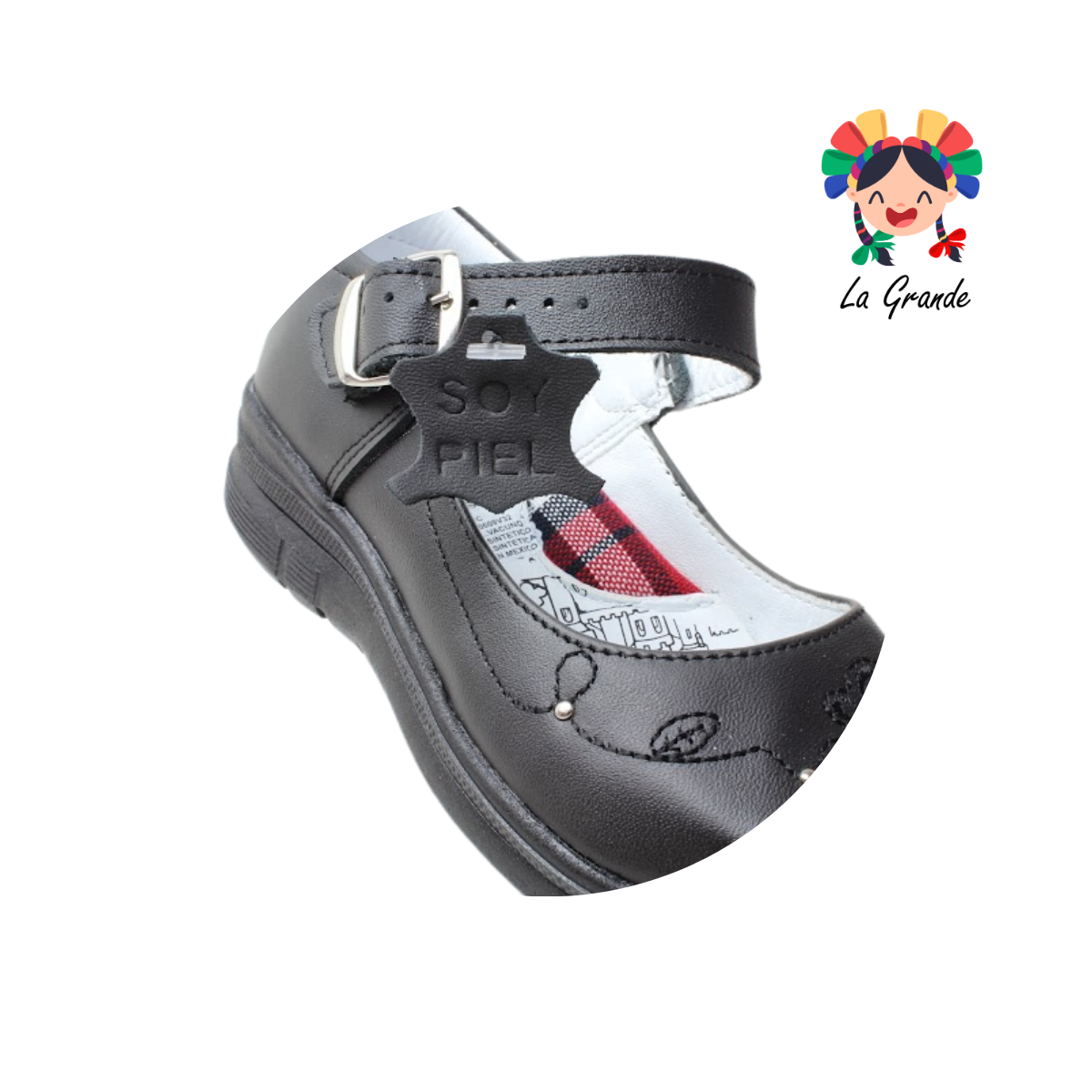 407 BRIANDA Negro Piel Zapato Escolar para Niña