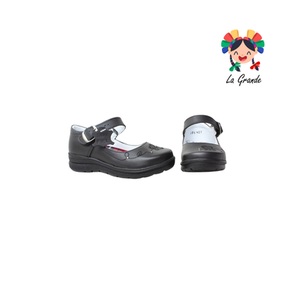 407 BRIANDA Negro Piel Zapato Escolar para Niña