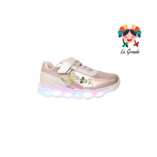 4082 DOMINIQ Oro Rosa Sint Tenis Casual con Luces Led para Niña
