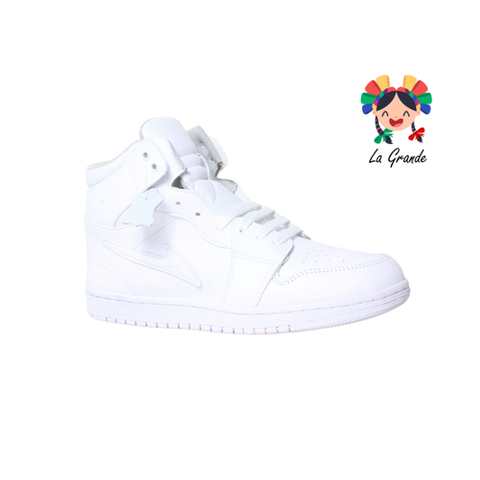 409 APT Blanco Blanco Piel Tenis Tipo Bota Escolar para Niña, Niño y Caballero