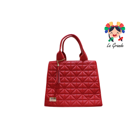 056 TONY Bolsa Roja Casual Tipo Caja Triangulos para Dama