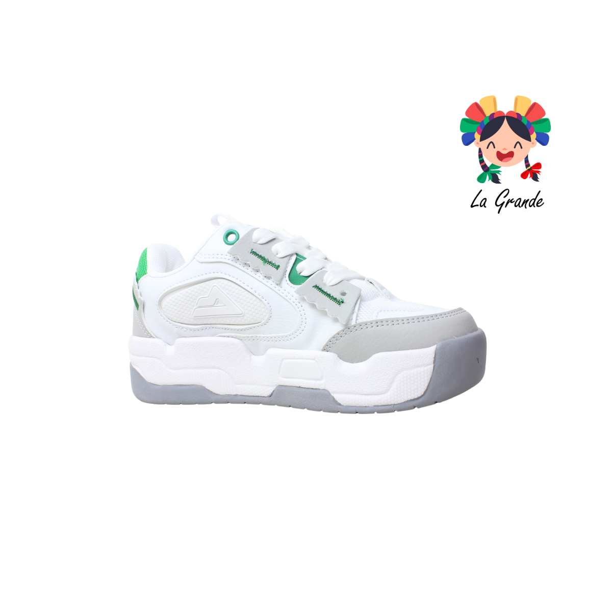 4105-7 SAETTA PREMIERE Bco Gris Vde Tenis Casual para Dama y Joven