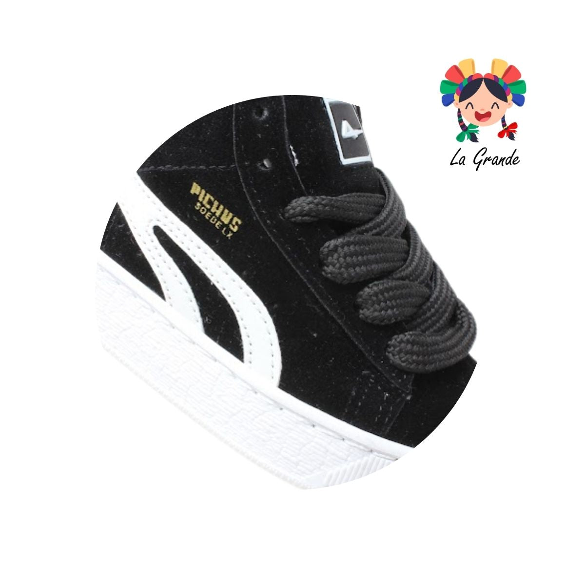 420 PICHUS Negro Blanco Sintético Tenis Casual para Niña y Niño