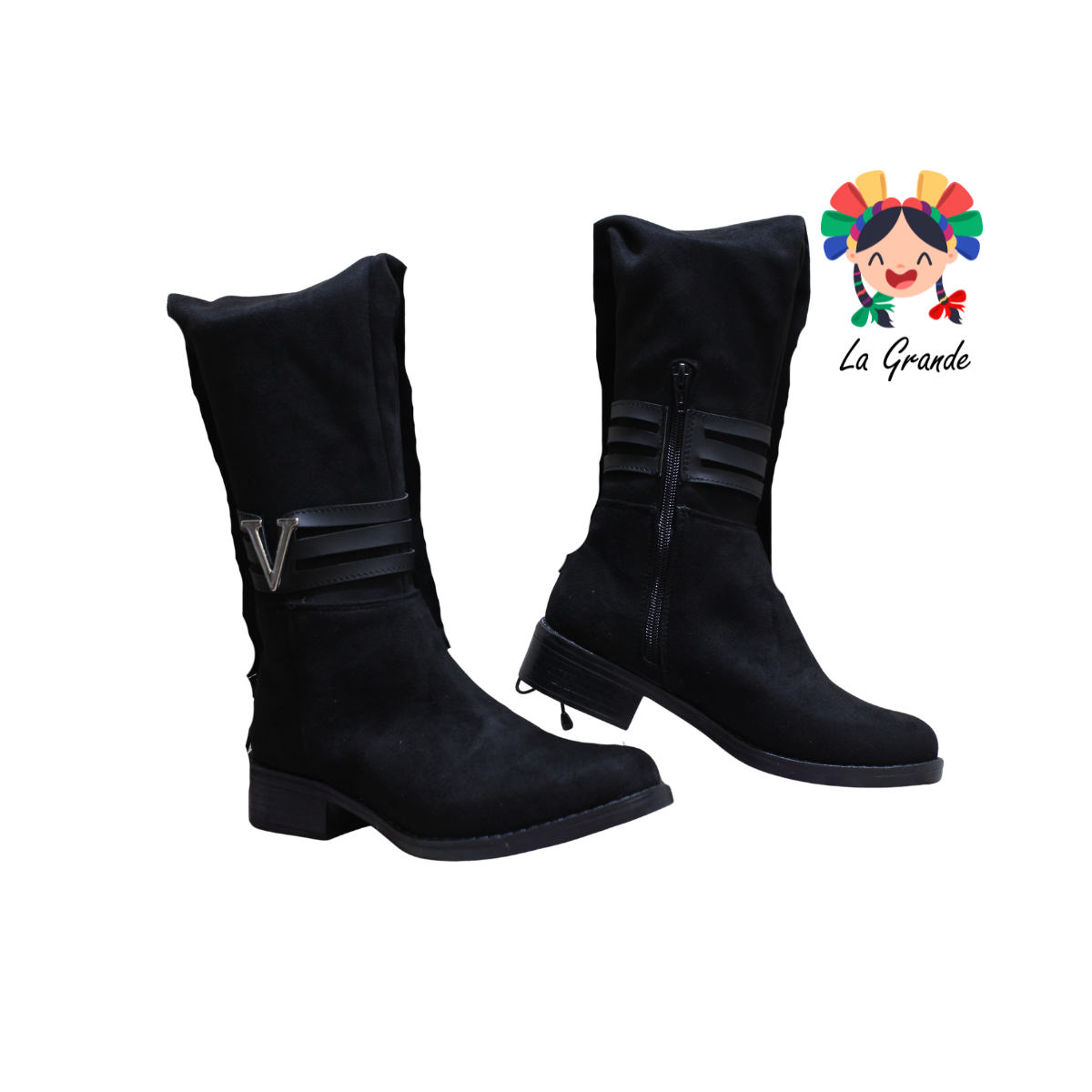 12005 TOP 5 Negro Gamuza Bota Alta para Dama