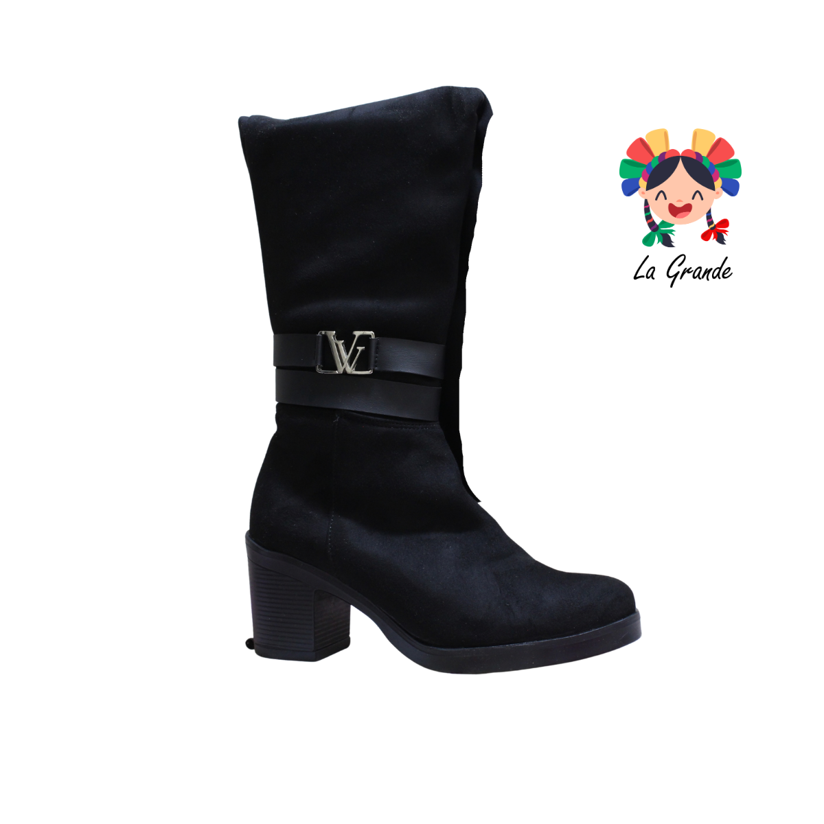 11006 TOP 5 Negro Gamuza Bota Alta para Dama