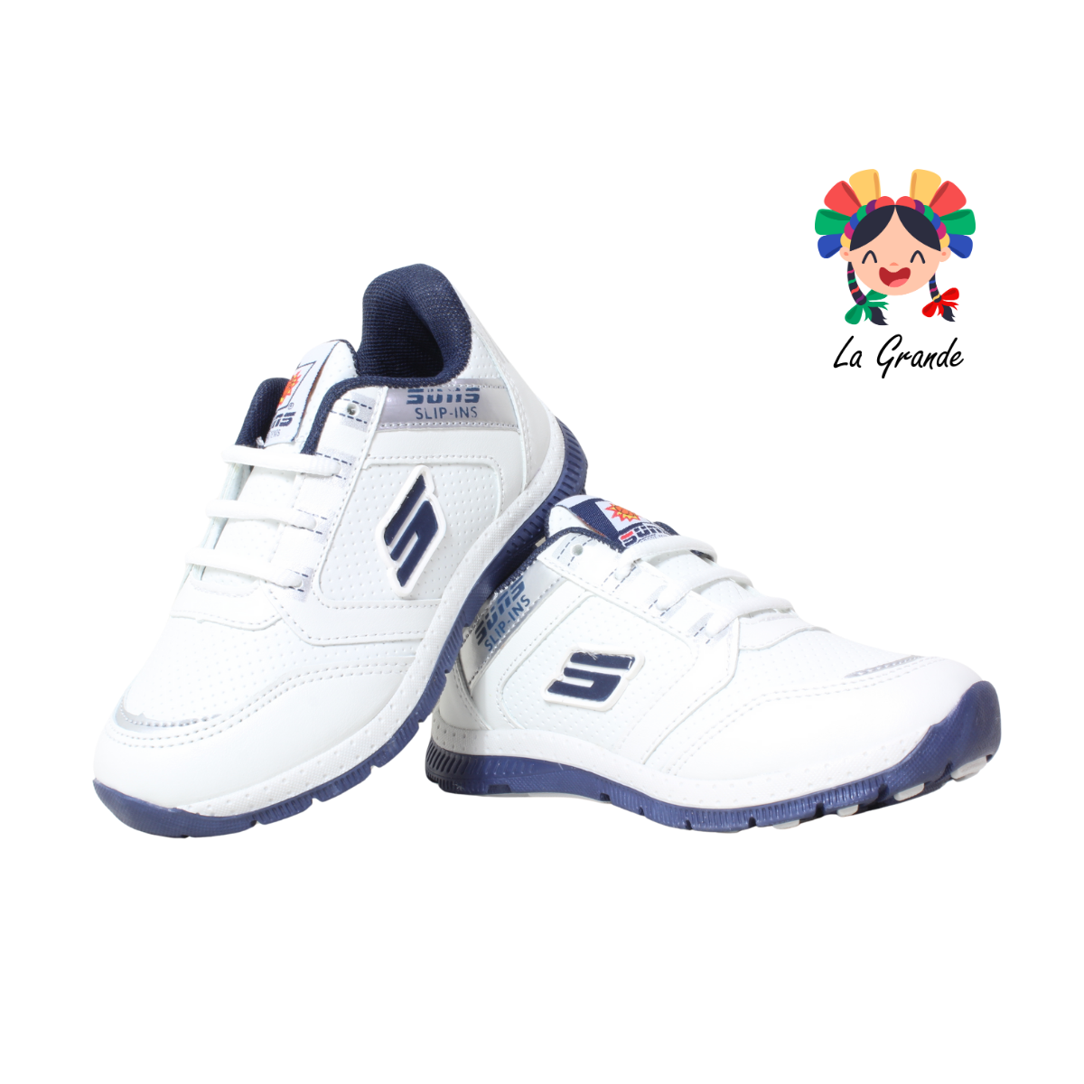 509 SUNS Blanco Marino Piel Tenis Escolar para Niña y Niño