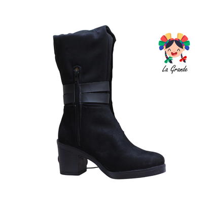 11006 TOP 5 Negro Gamuza Bota Alta para Dama