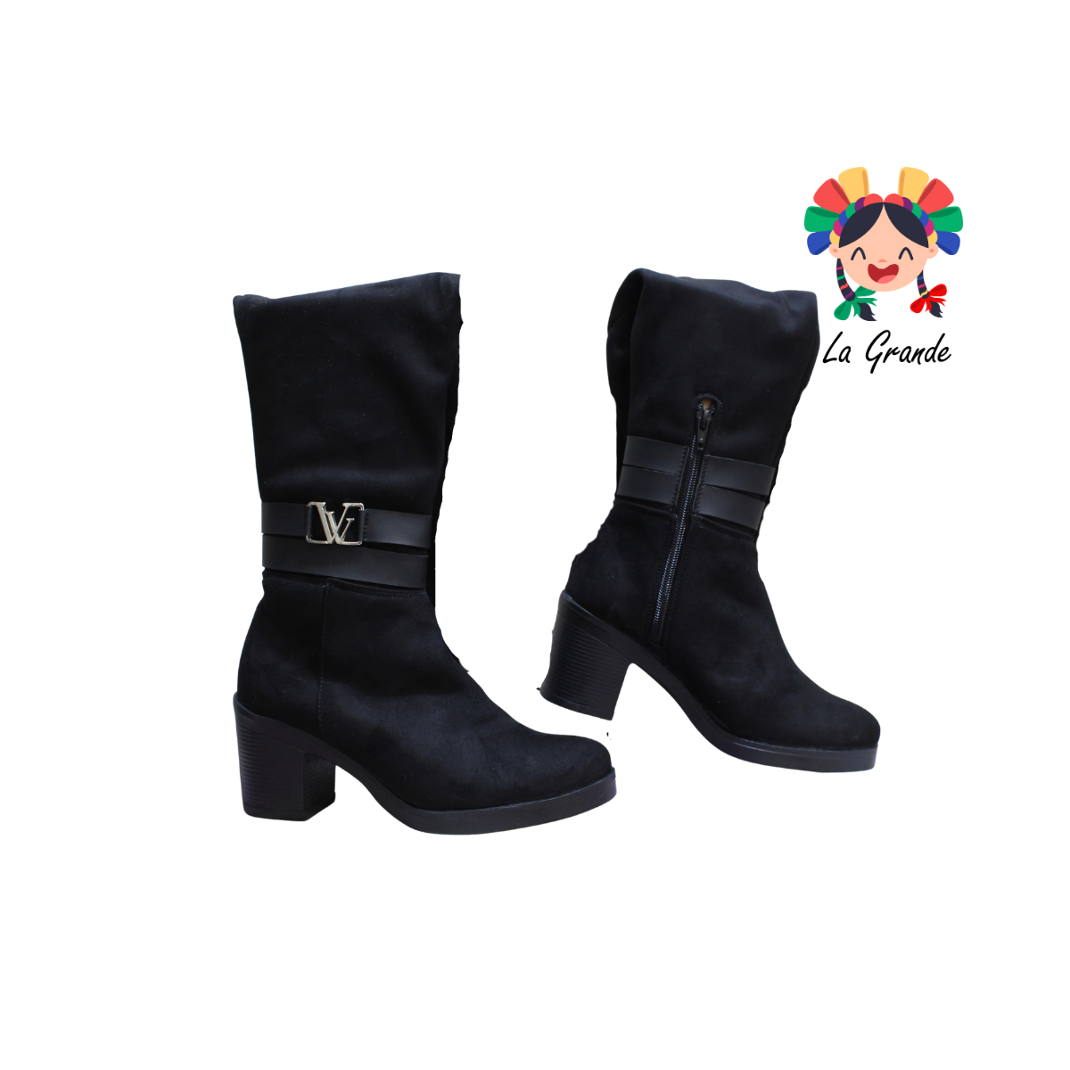 11006 TOP 5 Negro Gamuza Bota Alta para Dama