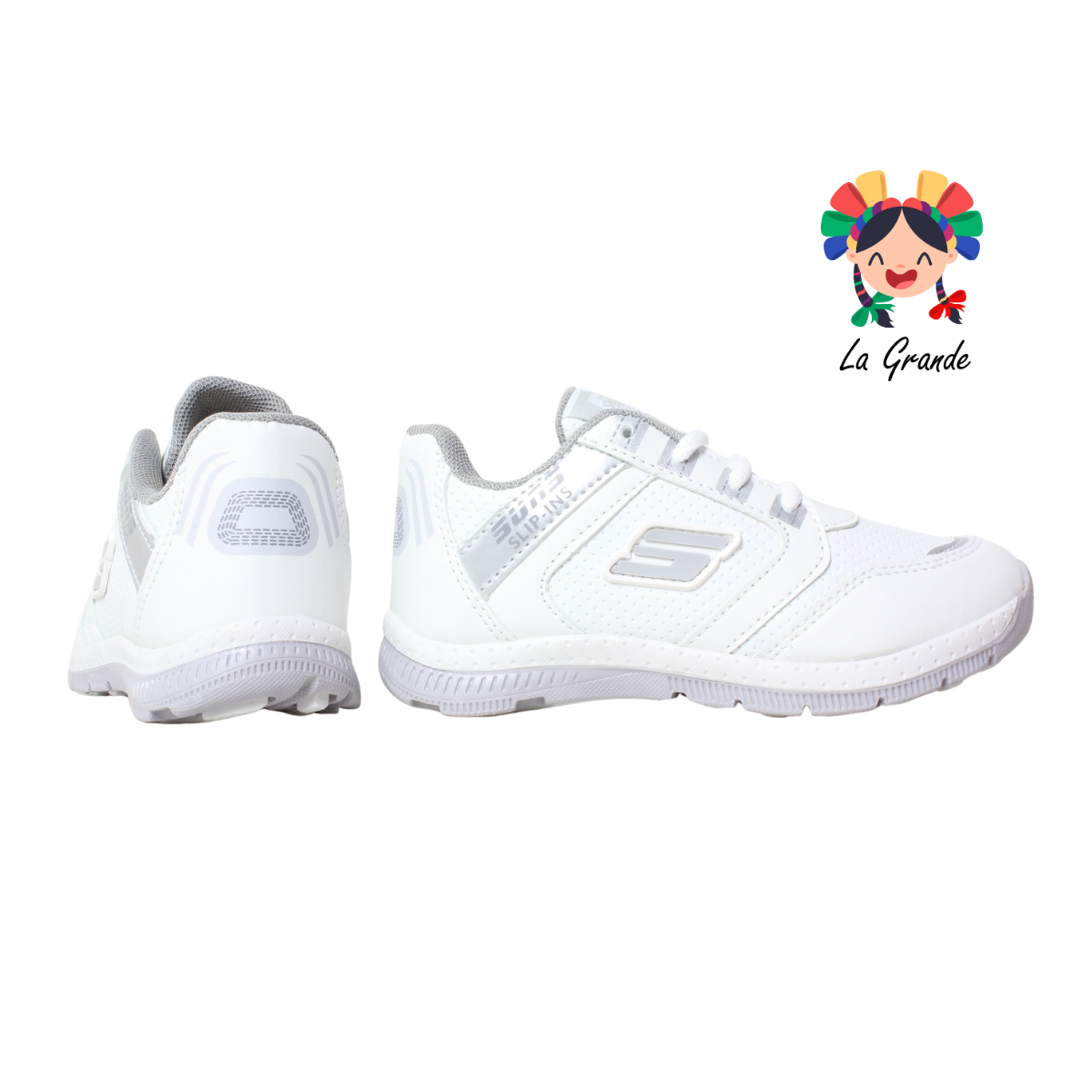 509 SUNS Blanco Gris Piel Tenis Escolar para Niña y Niño