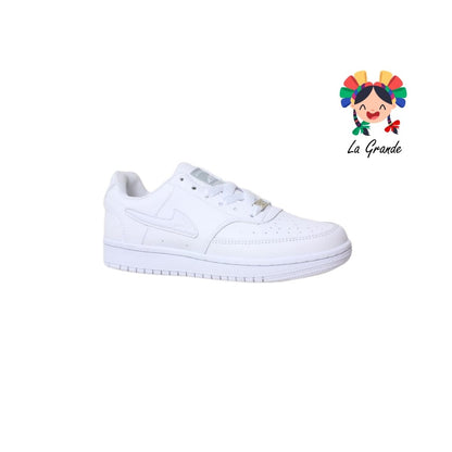 438 APT Blanco Blanco Piel Tenis Escolar para Dama y Joven