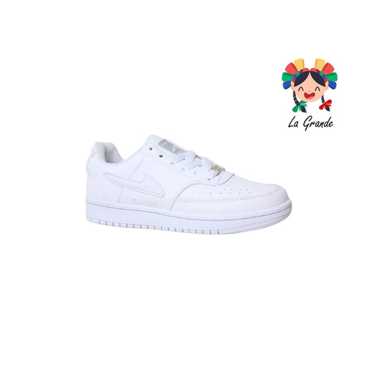 438 APT Blanco Blanco Piel Tenis Escolar para Dama y Joven